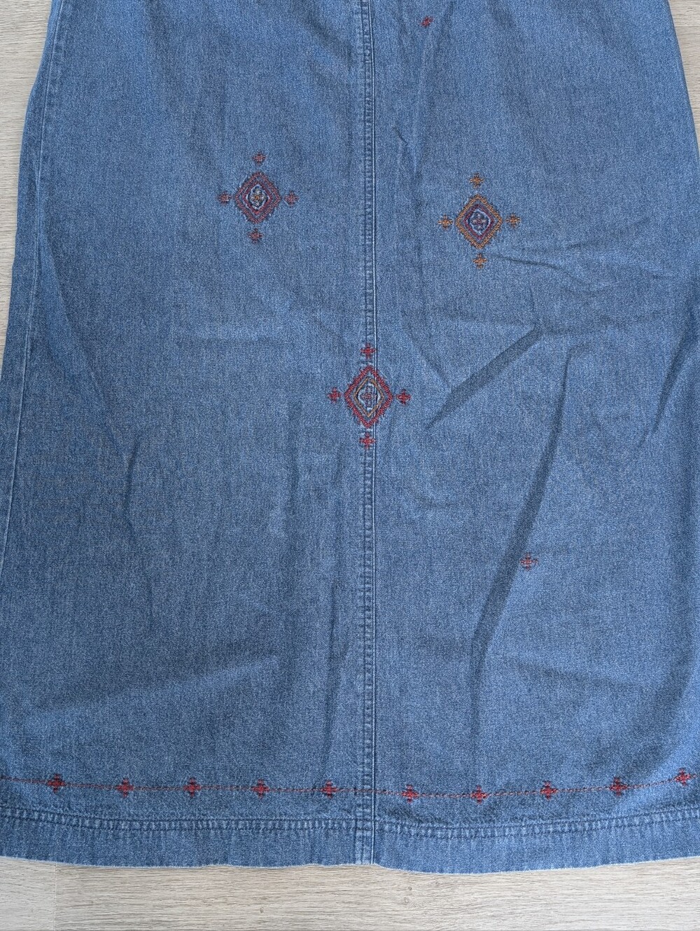 TanJay Vintage Cottagecore Prairie Blue Denim Embroidered Maxi Skirt Size 12 - Picture 3 of 9